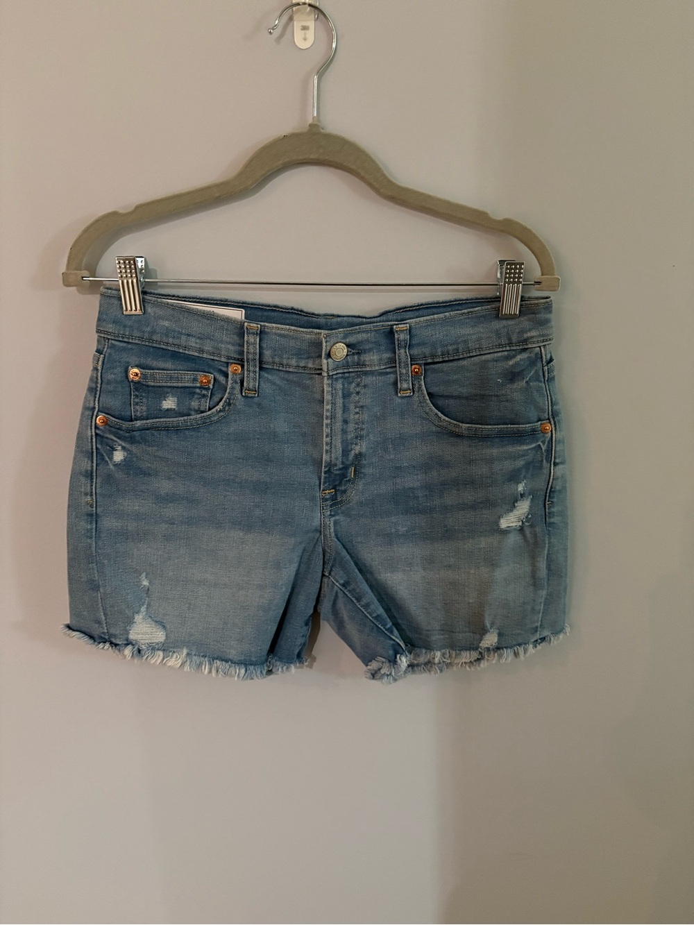 GAP Light Blue Distressed Denim Shorts in size 28